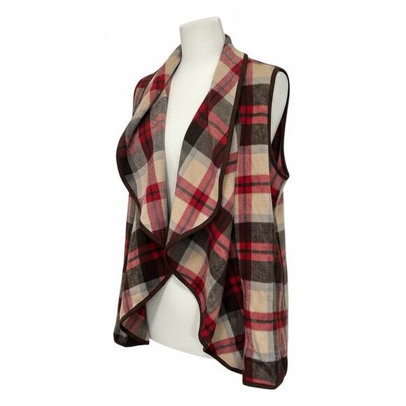 ETWO Plaid Waterfall Open Front Wool Polyester Vest New Size L - Picture 6 of 9